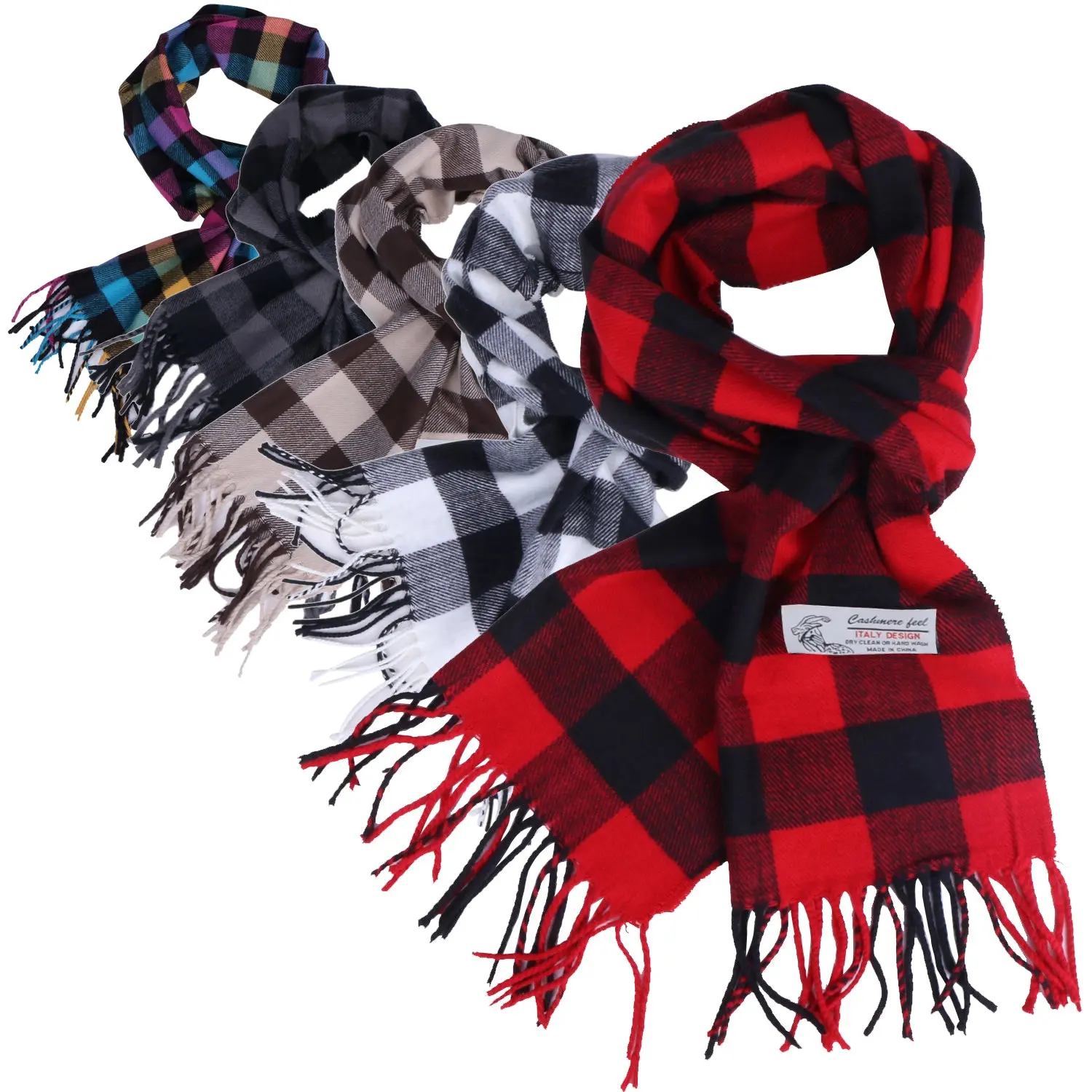 Unisex's Buffalo Check Plaid Scarves Cashmere Feel Classic Warm Soft Scarf with Fringes