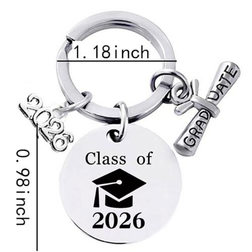 2026 Graduation Keychain – Stainless Steel Class of 2026 Keychain, Customizable Metal Keychain with Graduation Cap & Scroll, Graduation Gift for Students