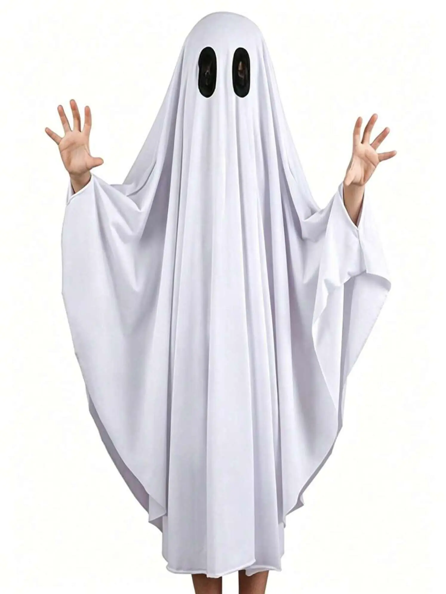 SYSTAN SDERT STORE Classic Ghost Costume Full Body Poncho Cape Mesh Eye Holes Spooky Sheet Outfit Halloween Cosplay Party Novelty Fancy Dress Unisex Adult Kids
