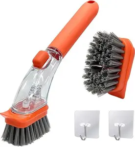 Soap Control Dishwand with Handle ＆ 2 Replaceable Heads, Non Scratch Dishwashing Scrub Dispensing Brush Pads Soap Dispenser Scrubbers Set for Kitchen Dishes Pots Pans Sink Cleaning