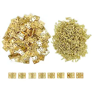 Mini Brass Hinges 100 Count 10x8mm 180 Rotation with Mounting Nails for Dollhouse Cabinet DIY Crafts Accessories Antique Brass Finish