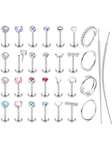 23 Pcs 20G Helix Piercing Jewellery Surgical Steel Threadless Push in Nose Stud Labret Studs Nose Ring Tragus Cartilage Earrings Conch Daith Lip Piercing Silver Gold Septum Medusa Piercing 6/8/10MM Fashion Body Jewelry Helix Pierced Ring