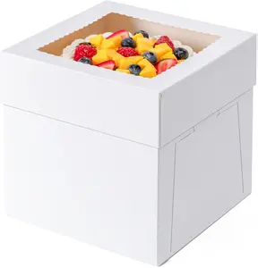 3 Pack Cake Boxes 10 Inch, 10x10x8 Inches Tall Cake Large Box, Disposable Cakes Transport Containers with Lids, Bakery Boxes with Large Window, for Cookies Pies Cupcakes Pastry-Wedding,Birthday, Party