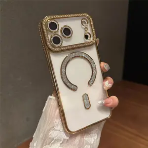 Glitter Diamond Magnetic Phone Case  for iPhone 17 Pro Max, iPhone 16 Pro Max Built-in lens film protection for 15 Pro/14 Plus,supports wireless charging for 13/12, shockproof and drop-resistant , unisex design for all users.