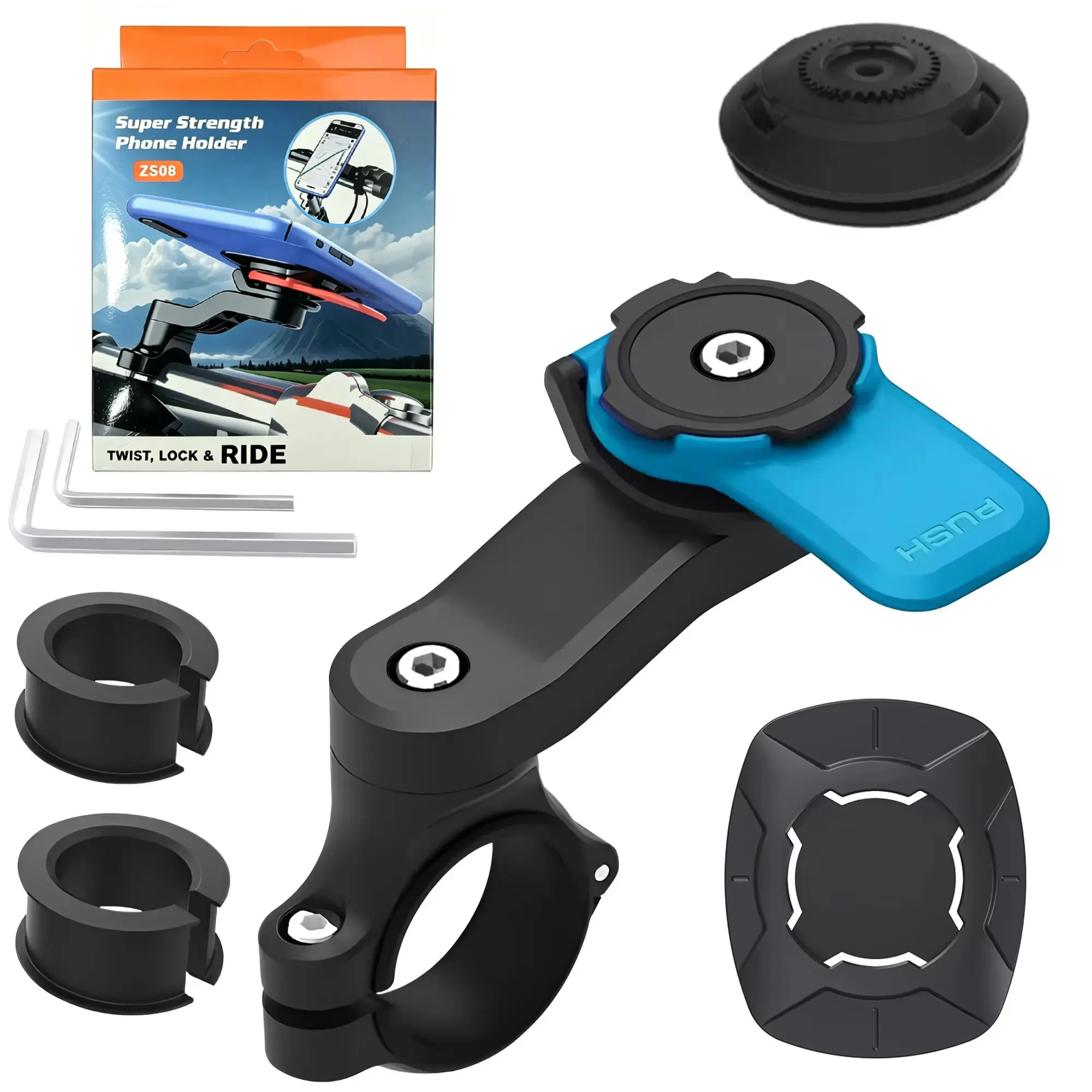 Bike Phone Holder, Motorcycle Mount - Motorcycle Phone Holder, Handlebar Cell Phone Clamp, E-Bike Scooter Phone Clip for 4.7-6.8" Smartphones, Moto Accessories, Motorcycle Accessory