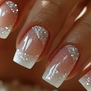 Middle Long Square Glitter Press-On Nails, Removable Acrylic Nail Tips, Glossy Finish, DIY Beauty, 24pcs Per Box, Y2K Style, Glitter Decorative Nails, Glittering Fake Nails
