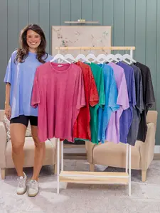 Zenana 100% Cotton Acid Wash Drop Shoulder Boyfriend Tee | S/M-L/XL