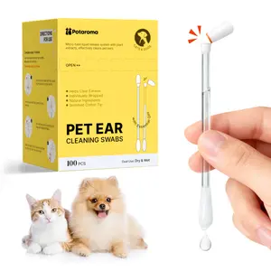 Pet Ear Cleaning Cotton Swabs –  Individually Wrapped Earwax & Odor Remover for Dogs & Cats, Break-to-Release Liquid, Dry/Wet Dual-Use, 100 Pack with Aloe, Witch Hazel & Chamomile Formula