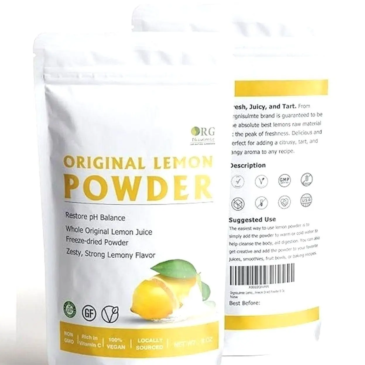 Lemon Powder,Whole Lemon Juice Freeze Dried Powder Strong Lemony Flavor 8 Oz
