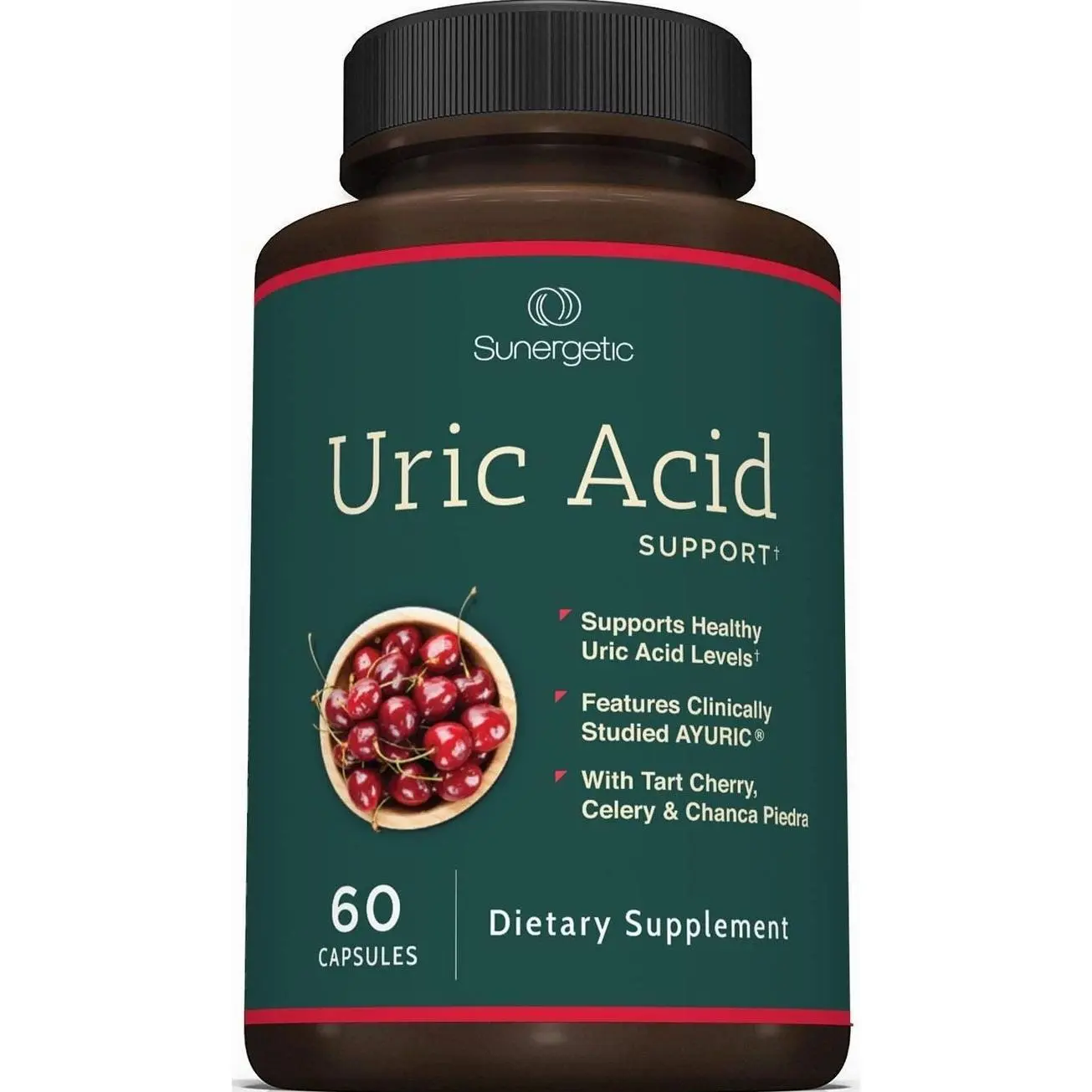 Sunergetic Premium Uric Acid Support Supplement – Uric Acid Cleanse & Kidney Support – Includes Tart Cherry, Chanca Piedra, Celery Extract & Turmeric - 60 Capsules