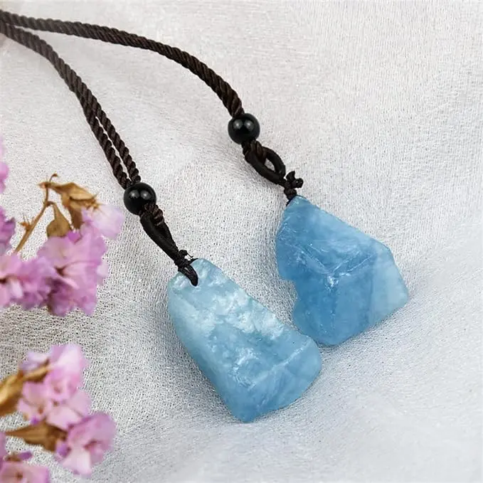 Handmade Natural Aquamarine Blue Copper Gemstone Pendant - Minimal Dainty Natural Stone Pendant for Unisex Adults, Everyday Wear, Christmas Gift, Reiki Chakra Healing Amulet, Crystal Mineral Necklace, Promotes Emotional Balance