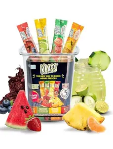 Klass Aguas Frescas, Powdered Drink Mix Variety Pack, 44 Singles Zero Sugar & Caffeine-Free Powder Packets, Water Drink Mix, Flavors: Cucumber Limeade Pineapple Tangerine Strawberry Watermelon & Hibiscus Berries - 5 Calories Per Packet & Natural Flavors