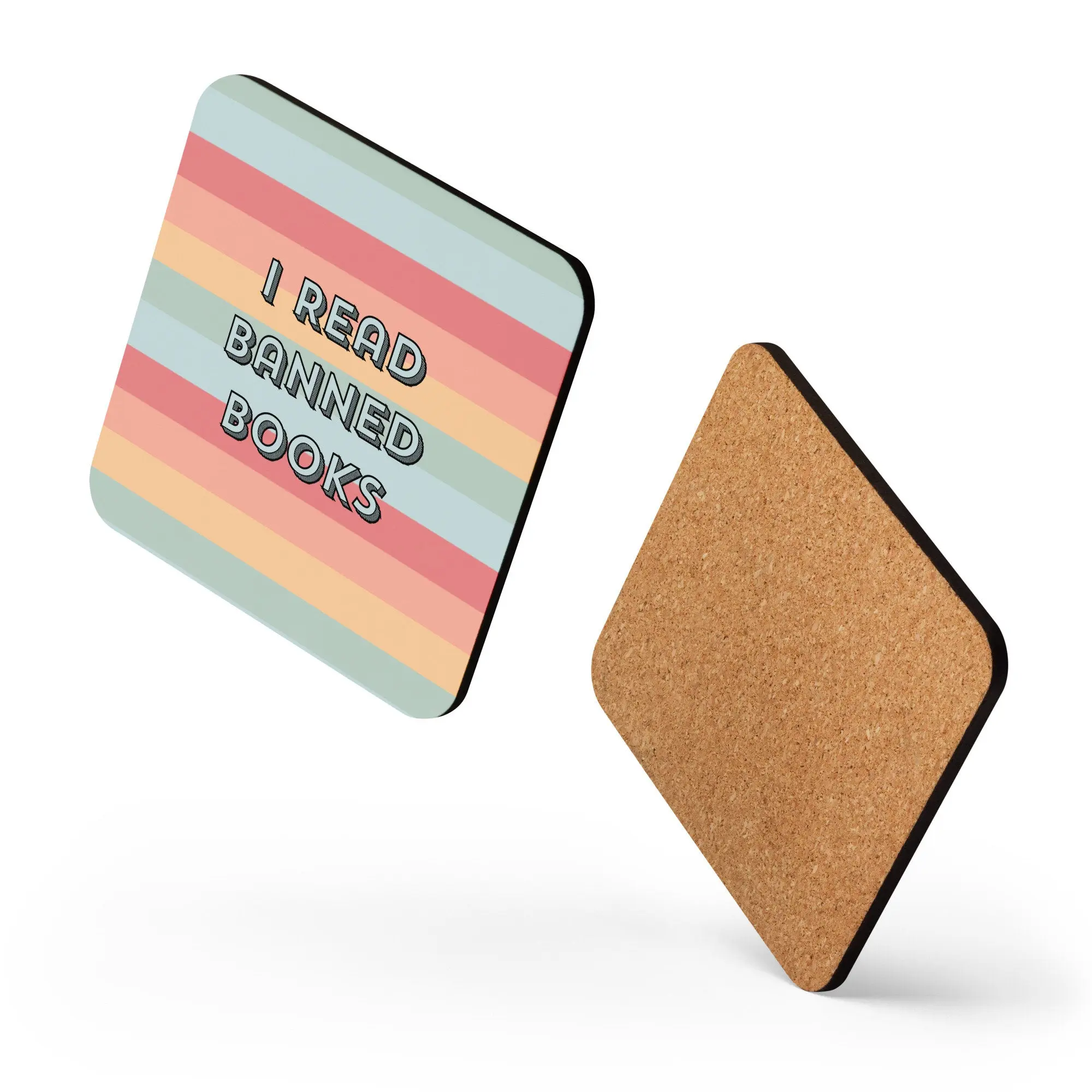 I Read Banned Books Cork-Back Coaster