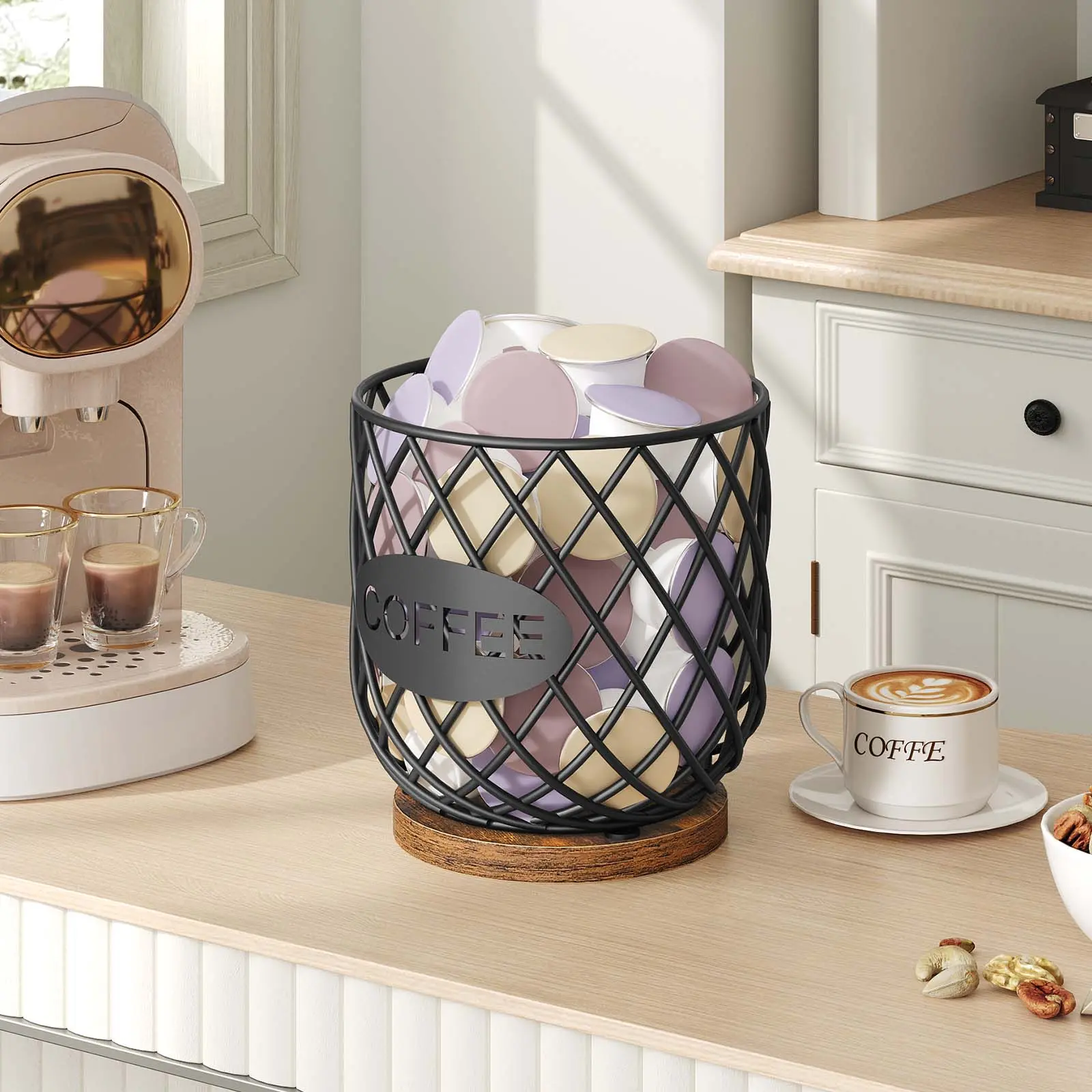 YATINEY Coffee Pod Holder Organizer, Holder for K Cup, Large Capacity Coffee Pod Basket, Versatile Coffee Capsule Storage Organizer, for Kitchen Countertop, Rustic Brown #SummerVibes#DealsforYouDays #SummerGarden