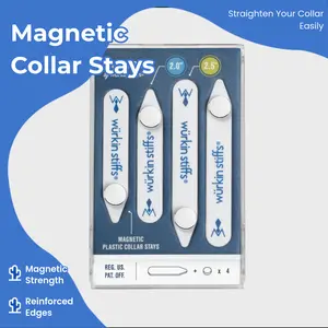Wurkin Stiffs 2-Pair Magnetic Stiff-N-Stays Plastic Collar Stays 2.0" & 2.5" Durable Reinforced Edges for Perfect Collar Fit