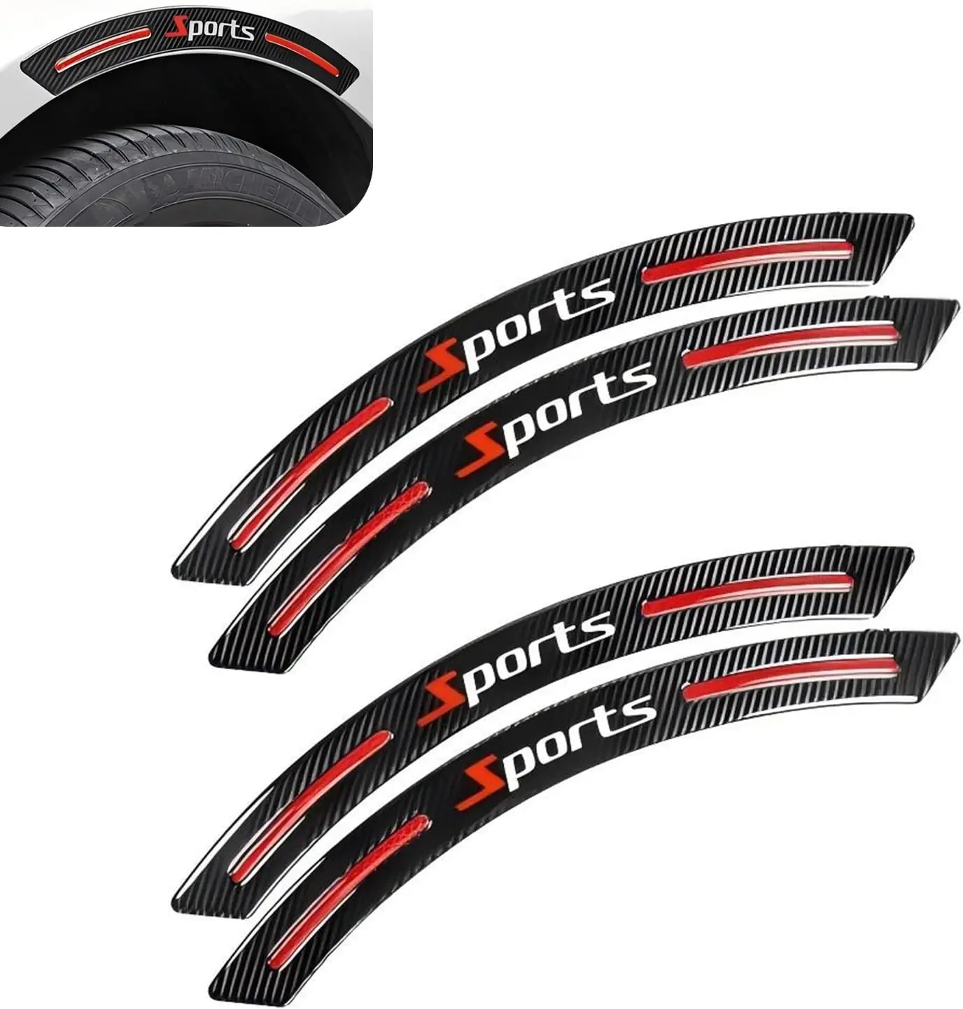 PCS Car Wheel Eyebrow Strip, Sport Style Reflective Night Warning Wheel Arch Protection, AntiCollision Fender Flare Sticker Trim, Universal for Most Cars, SUVs, Trucks (Red)