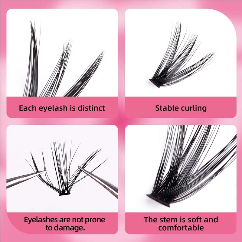 Complete DIY Eyelash Extension Kit – Individual Lashes Clusters with Bond, Seal & Tweezers, 10-16mm, D Curl, 30D/40D/50D Volume, Great for Beginners & Holiday Gift for Her