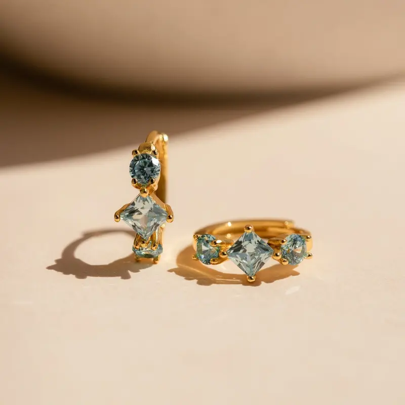 Aquamarine Diamond Huggies by Caitlyn Minimalist - Dainty Blue Gemstone Huggie Earrings in Gold & Silver - Bridal Jewelry - Gift for Her