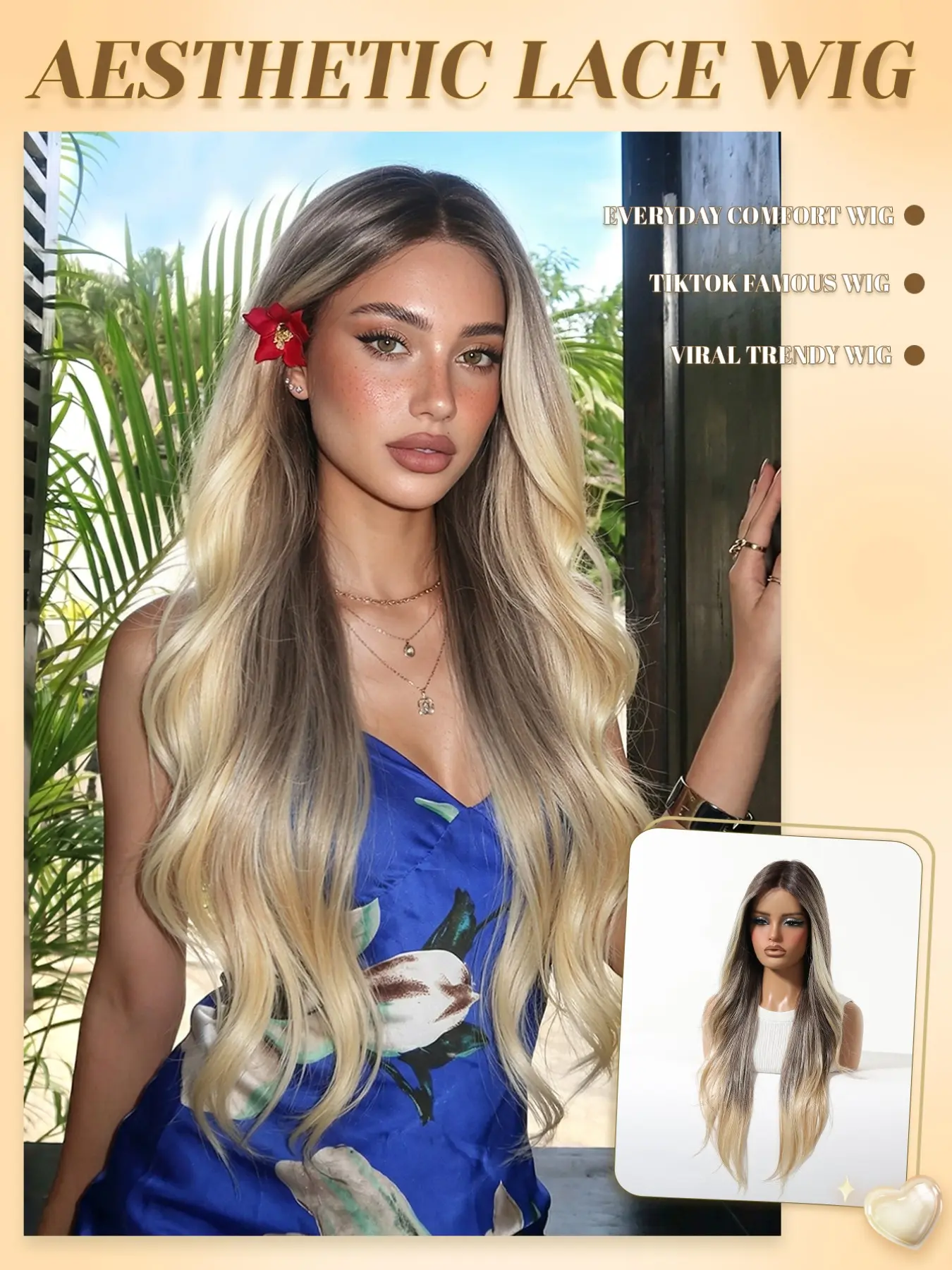 TOPSHE MONO 5.5*5 28 Inch Ombre Platinum Blonde Balayage Wig Long Body Wave Synthetic Lace Wig with Dark Roots