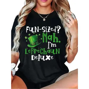 Women's Cotton Round Neck Short Sleeve Top - St. Patrick's Day Lucky Leprechaun Graphic, Fitted Casual T-Shirt for Spring, Summer Wear, Shortsleeve
