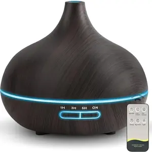 Wood Grain Essential Oil Diffuser 550ml with Remote Control Ultrasonic Air Humidifier 7 Color LED Light & 6 Oils for Relaxation
