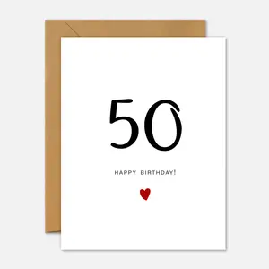 50th Birthday Card - Milestone Birthday Handwriting Red Heart
