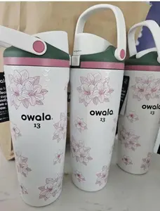 Owala 13oz - Stainless Steel Insulated Bottle  Cute Flower Print Water Bottle with Flip Straw Lid | Double Wall Vacuum, Sweat-Proof, Perfect for School & Travel
