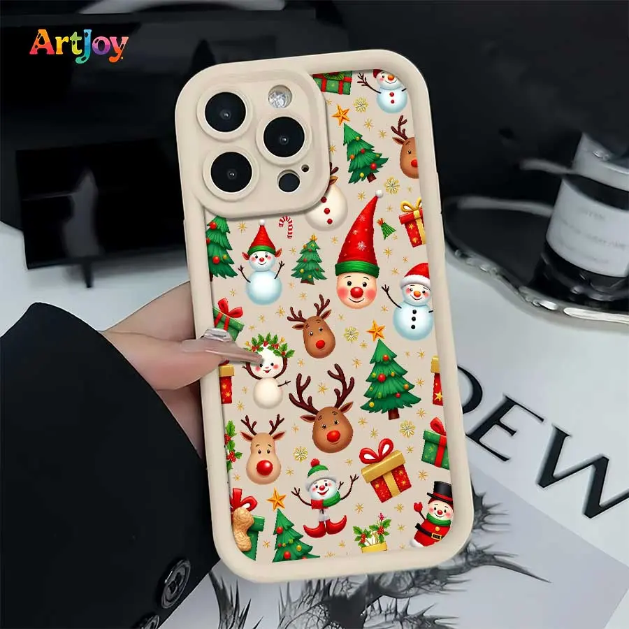 Shockproof iPhone Case - All-over Christmas Cartoon Illustration (Reindeer, Santa, Stocking, Gingerbread), Vibrant Festive Design, Protector Cover for Multiple iPhones (17 Pro Max,16,16 Plus,15,14,13,12), Mobile Phone Accessories, Ideal Holiday Gift