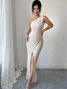 Women's Sexy Asymmetric Twist Ruched Bodycon Dress - Elegant Cocktail & Party Attire