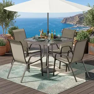 5 Piece All Weather Patio Dining Set, 30x30 Inch Metal Outdoor Table With 4 Stackable Textilene Chairs, Waterproof Rustproof Outdoor Furniture Suitable For Lawn Garden Poolside Backyard Courtyard Leisure Dining Furniture