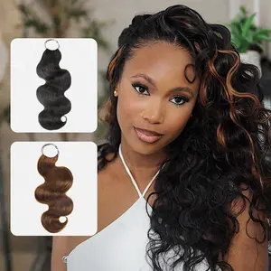 QVR Highlight Brown Body Wave Feather Crochet Hair Machine Made Feather Human Hair Extension TikTokShopBlackFriday