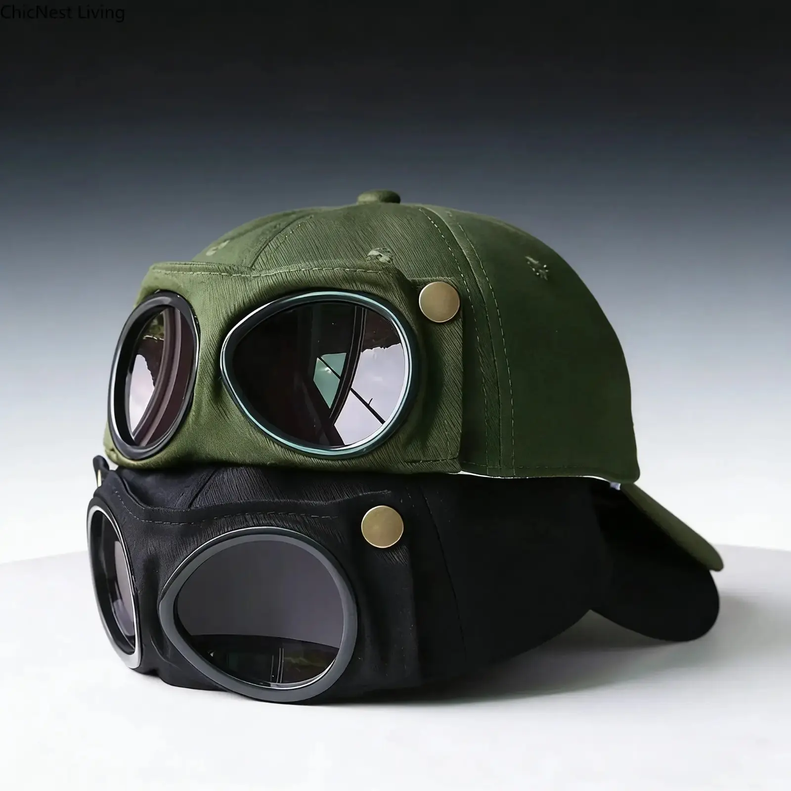 Plain Baseball Cap for Men, Korean Style Aviator Hat with Flip-Up Glasses - Spring Summer Fashion Accessory, Includes Shades, Female, Pilot Hat, Includes Sunglasses, Stylish Design, Korean Aviator Look, Aviator Hats