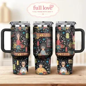 Bob’s Burgers 20oz-40oz Tumbler With Handle, Double-Wall Vacuum Insulated, Cartoon Family Cup, Custom Burger Menu Stainless Steel Travel Mug, Funny Animation Gift, Gift For Fans, Eco-Friendly