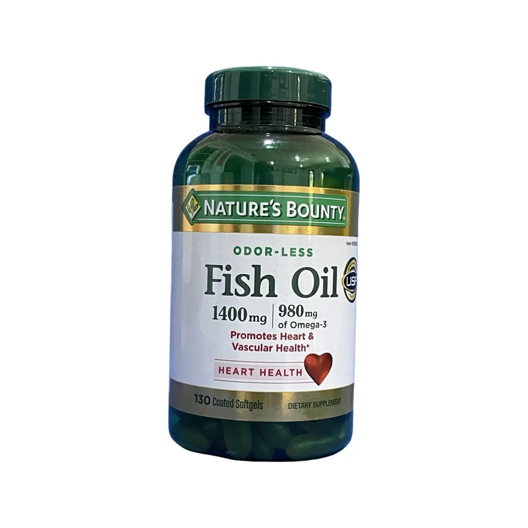 Nature's Bounty Fish Oil 1400 mg 130 Coated Softgels Odorless Promotes Heart & Vascular Health Omega-3 Supplement