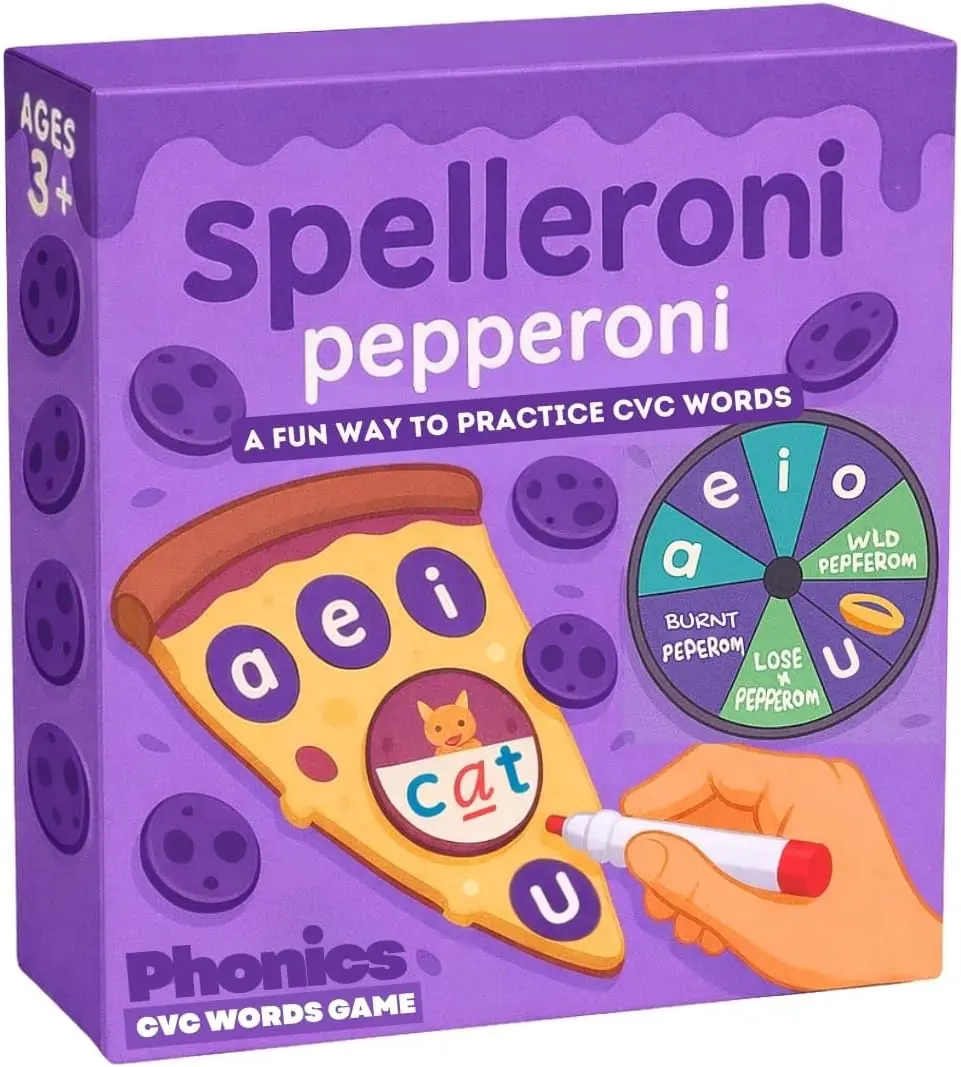 PIDOKO KIDS Spelleroni Pepperoni CVC Word Writing & Spelling Game for Preschoolers & Kindergartners - Magnetic Letters Board, Early Reading Practice, Educational Toys for 3+ Year Olds Learning Materials