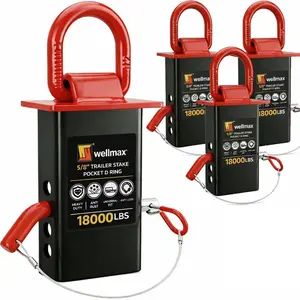 WELLMAX 4-Pack Stake Pocket D-Rings - Heavy-Duty 5/8" Drop-In Install Trailer Tie-Down Anchors, 18000 LBS Break Strength, Removable with Hitch Pins & Anti-Loss Wire for Utility, Flatbed Trailers