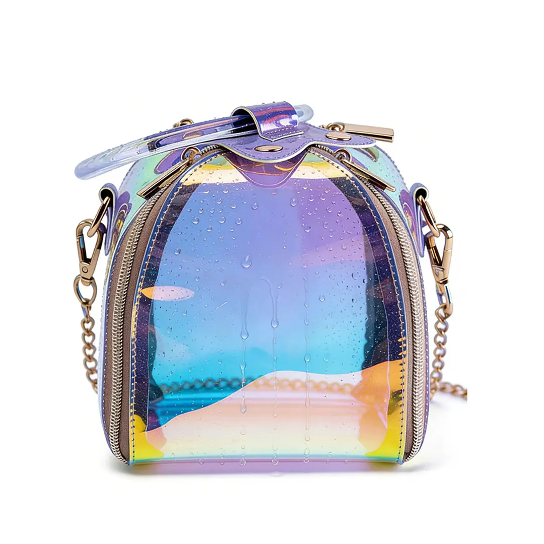 Women's Holographic Statement Crossbody Box Bag - Iridescent Handbag with Metal Chain, 360° Full Open Foldable Design, Accessories for Women, Travel-Friendly, Handbags For Women
