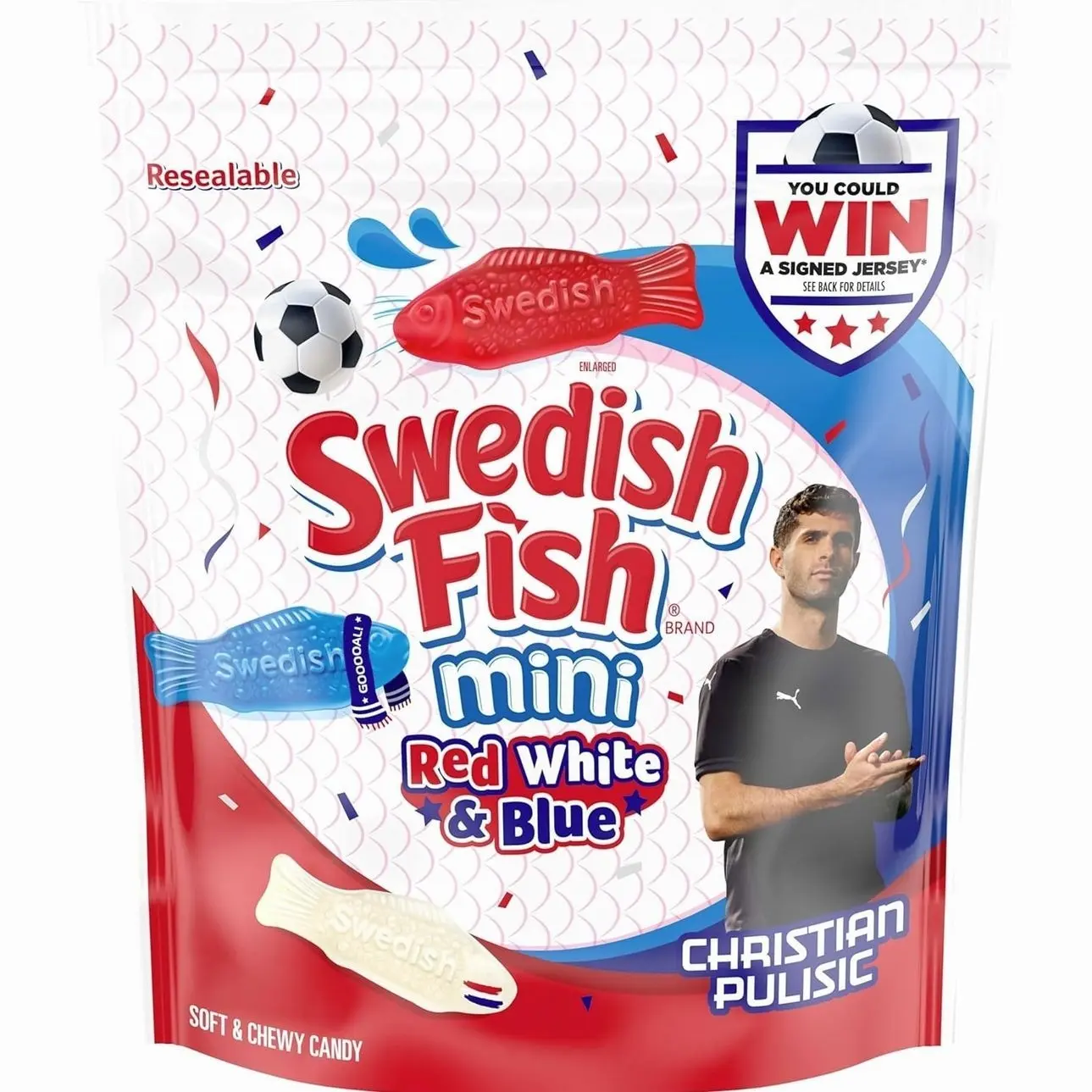 SWEDISH FISH Mini Red, White & Blue Soft & Chewy Gummy Candy, Bulk Candy, 1.8 lb
