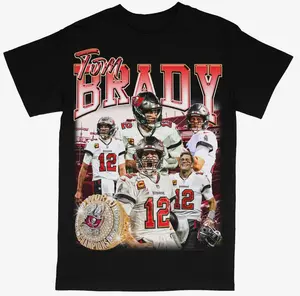 Tom Brady Graphic Tees,  Tampa Bay Football, Menswear Crew Neck Football Streetwear T-Shirt, Unisex Casual Regular Fit Cotton Tops, Good Vintage Hip-Hop Bold Retro Apparel, Men Round Neck Y2K Sports Tees