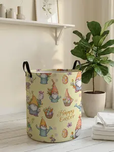 1pc Easter Elf Pattern 2D Printed Easter Basket with Handle, made of wear-resistant material, foldable home laundry hamper, large capacity laundry storage basket, toy storage box