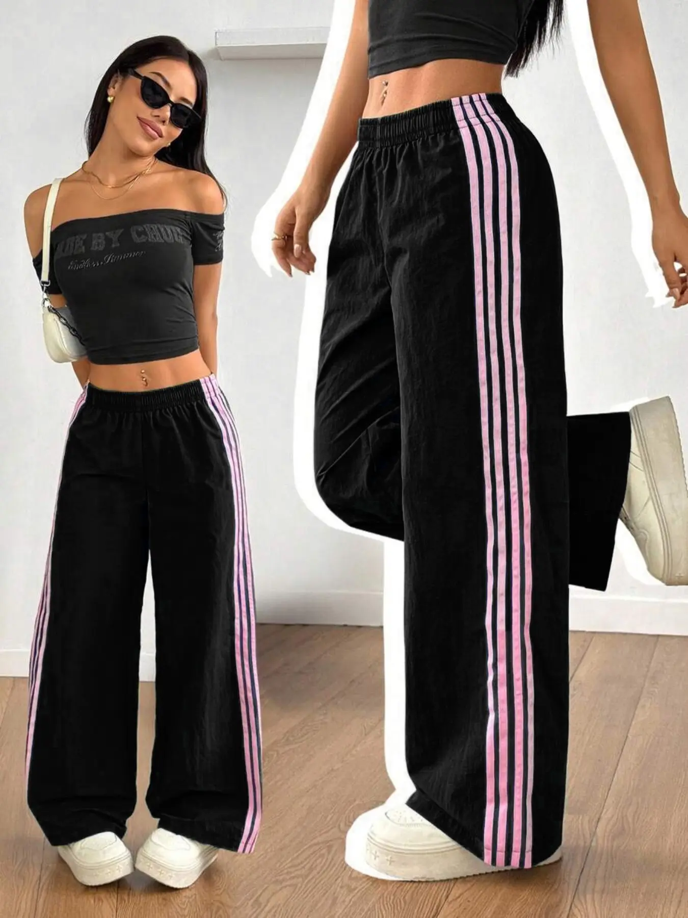 Women's Quick-Dry Breathable Athletic Activewear Sports Pants, Summer Vintage Casual Loose Fit Straight Leg Wideleg Wide Leggings, Elastic Waist Patchwork Trousers, Wide Leg Sweatpants