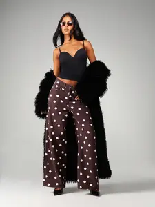 Women's Casual High-Waisted Stretch Polka Dot Wide Leg High Waisted Retro Style Jeans