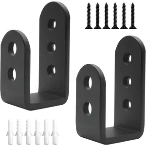 2 Pack Heavy Duty 2x4 Door Barricade Brackets Steel U Security Door Lock Reinforcement for Home Barn Shed Garage Gate, Black