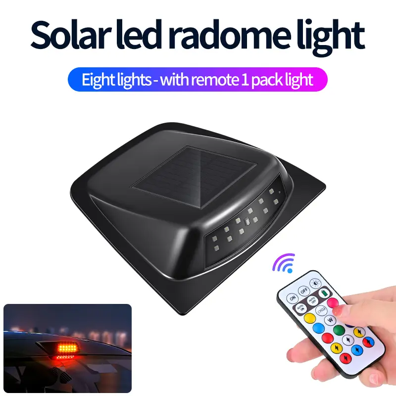 Solar Wireless Strobe Light, No Wiring Needed for Truck/SUV, 8-Color LED Warning Lamp with Remote & Smart Vibration Sensor
