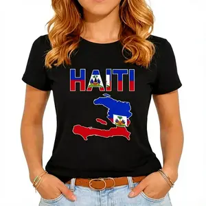 100%25 Cotton Unisex Happy Haitian Flag Day Cool Haiti Flag Map Haitian Pride T-Shirt