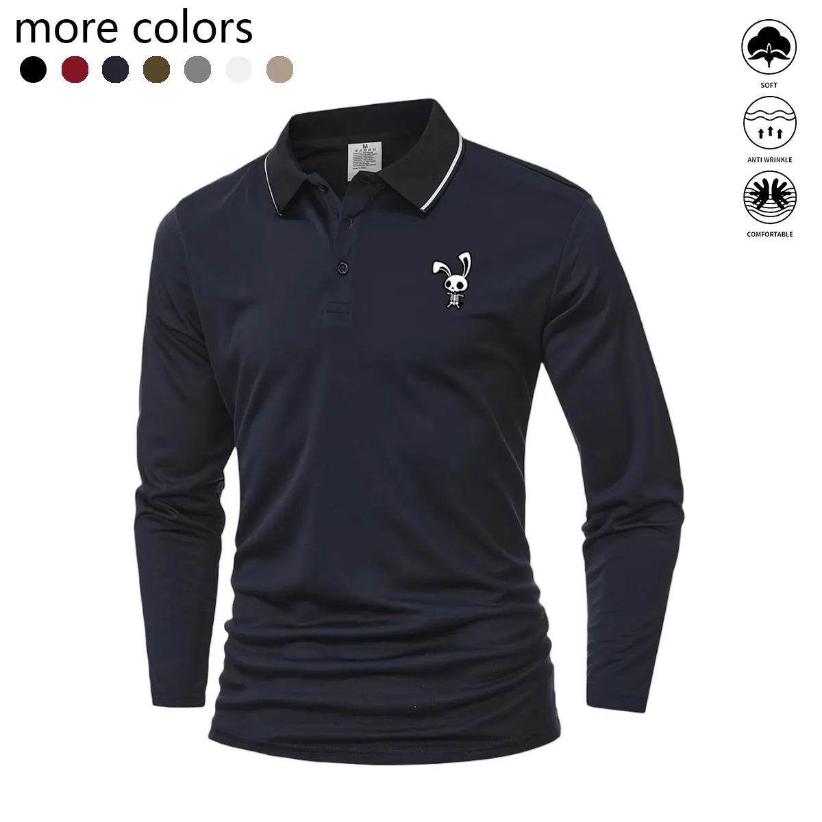Men’s Rabbit Print Regular-Fit Short-Sleeve Collared Polo Shirt - Summer Casual Everyday Fashion Top, Beige/Black Plain Tropical Menswear  polo shirt trendy teacher clothing