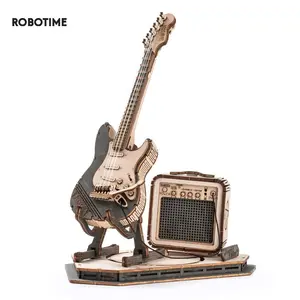 Robotime Rokr Electric Guitar Model Gift for Kids Adult Assembly Creative Toys Building Block Set 3D Wooden Puzzle TG605K Electric Guitar