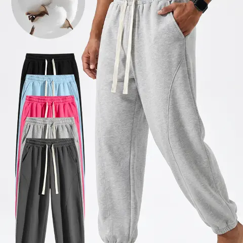 Stretch Fit Men Jogger Sweatpants, Adjustable Drawstring Waist, Wrinkle Resistant Ankle Cuff Pants for Sports Lounge Daily Wear，Soft Elastic Drawstring Tapered Pants Loose Fit Lounge Daily