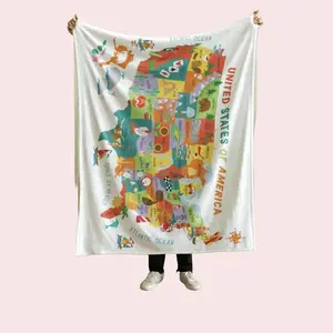 Colorful USA Map Kids Learning Flannel Blanket