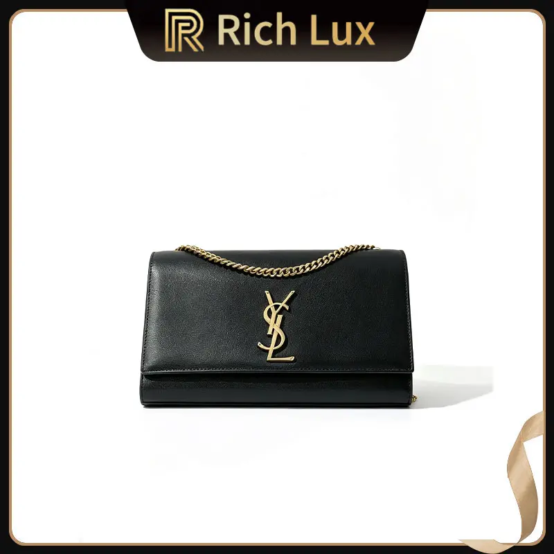 Pre-owned Yves Saint Laurent YSL Medium Grain De Poudre (Caviar) Leather Envelope Chain Crossbody Purse